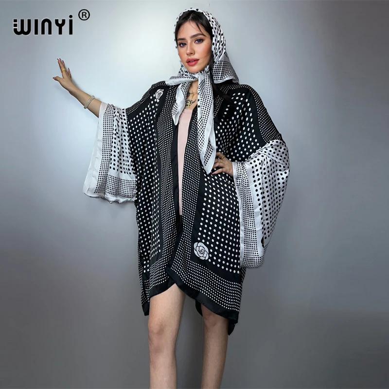 

WINYI summer boho Cardigan suit holiday sexy coat Swimwear Beach Cover Up beach outfits woman Dress fashion kaftan with scarf
