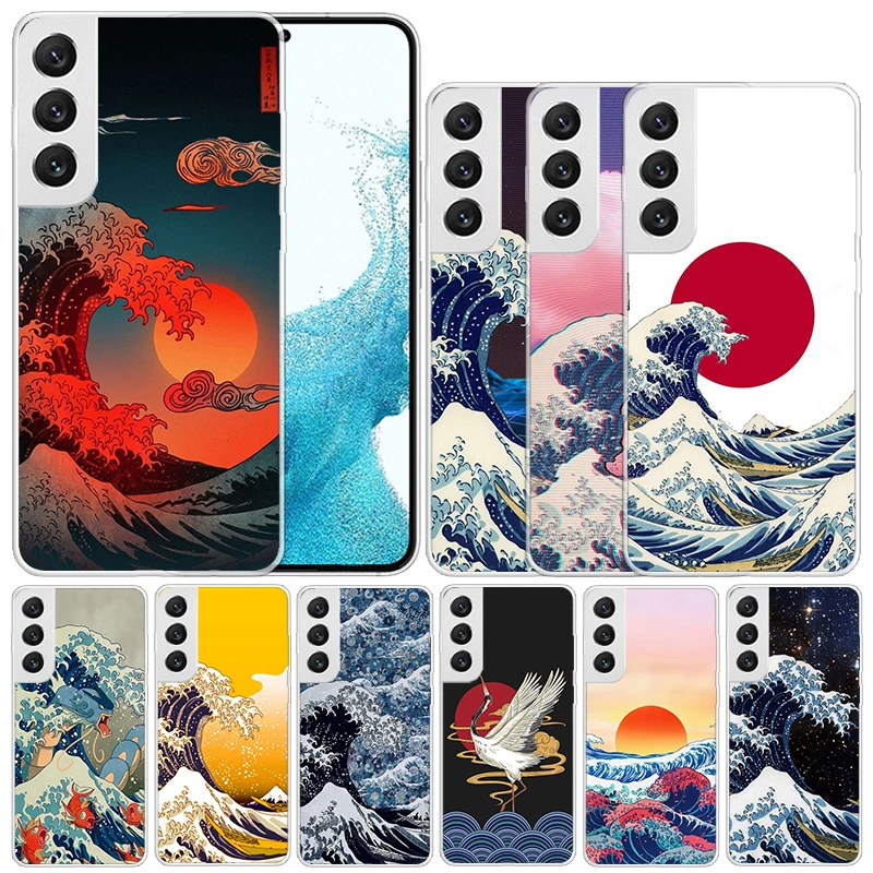 Japanese Style Wave Art Soft Cover for Samsung Galaxy S23 S22 S21 Ultra S20 FE S10 Plus Print Phone Case S10E S9 S8 + Pattern Co