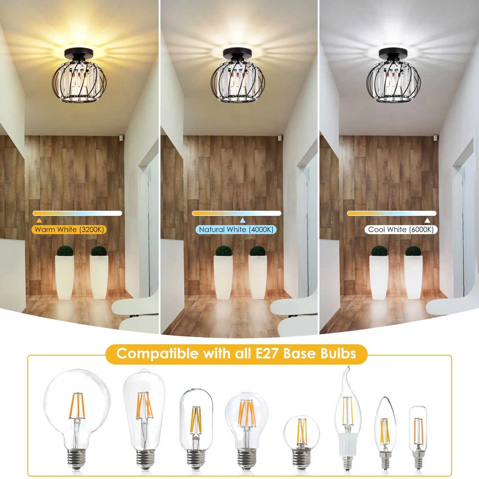 

Modern Simple E27 LED Crystal Lamp Entrance Porch Light Luxury Ceiling Lamp Creative Personality Balcony Corridor Lamp Decorate