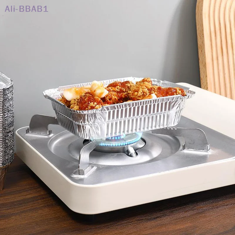 

{MX} 10Pcs Rectangle Aluminum Foil Baking Trays Non-Stick Food Grade BBQ Pan For Air Fryer Oven Baking Cooking Kitchen Tool