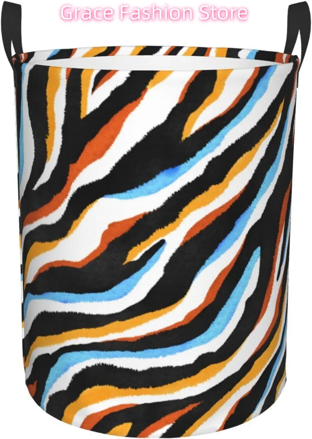 

Multicolor Zebra Print Laundry Basket with Handle Waterproof Collapsible Cloth Hamper Round Storage Basket for Bathroom Bedroom