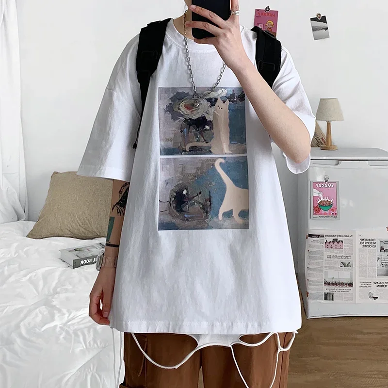 T Shirt Oversize Cotton Men Fashion Mens Summer Oil Painting Printing Tee Shirts 5XL Casual T-Shirts for Man Streetwear Big Size