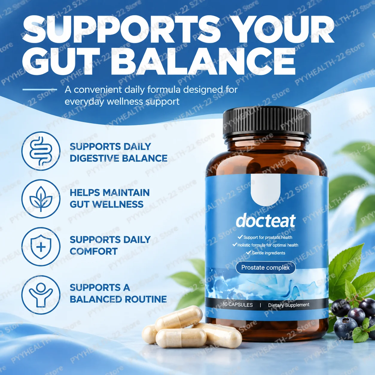 Supports Healthy Urinary Flow & Male Daily Comfort, Wellness Complex Capsules with Saw Palmetto & Pygeum Extract, 60 Capsules