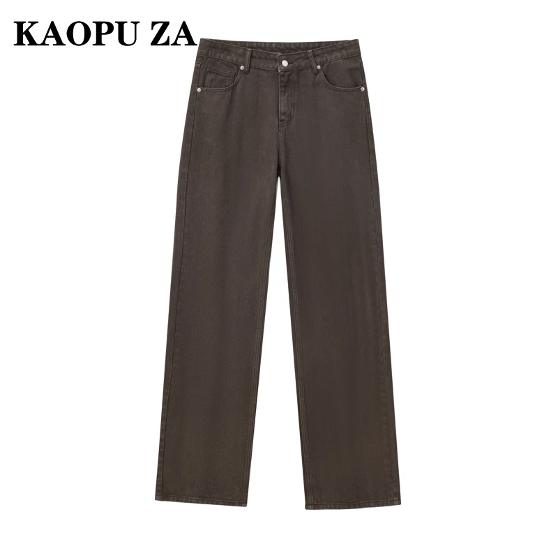 KAOPU ZA Woman's 2024 New Autumn Streetwear Vintage Button rivet Long Pants Female Casual Loose Fit Solid Color High Waist Jeans