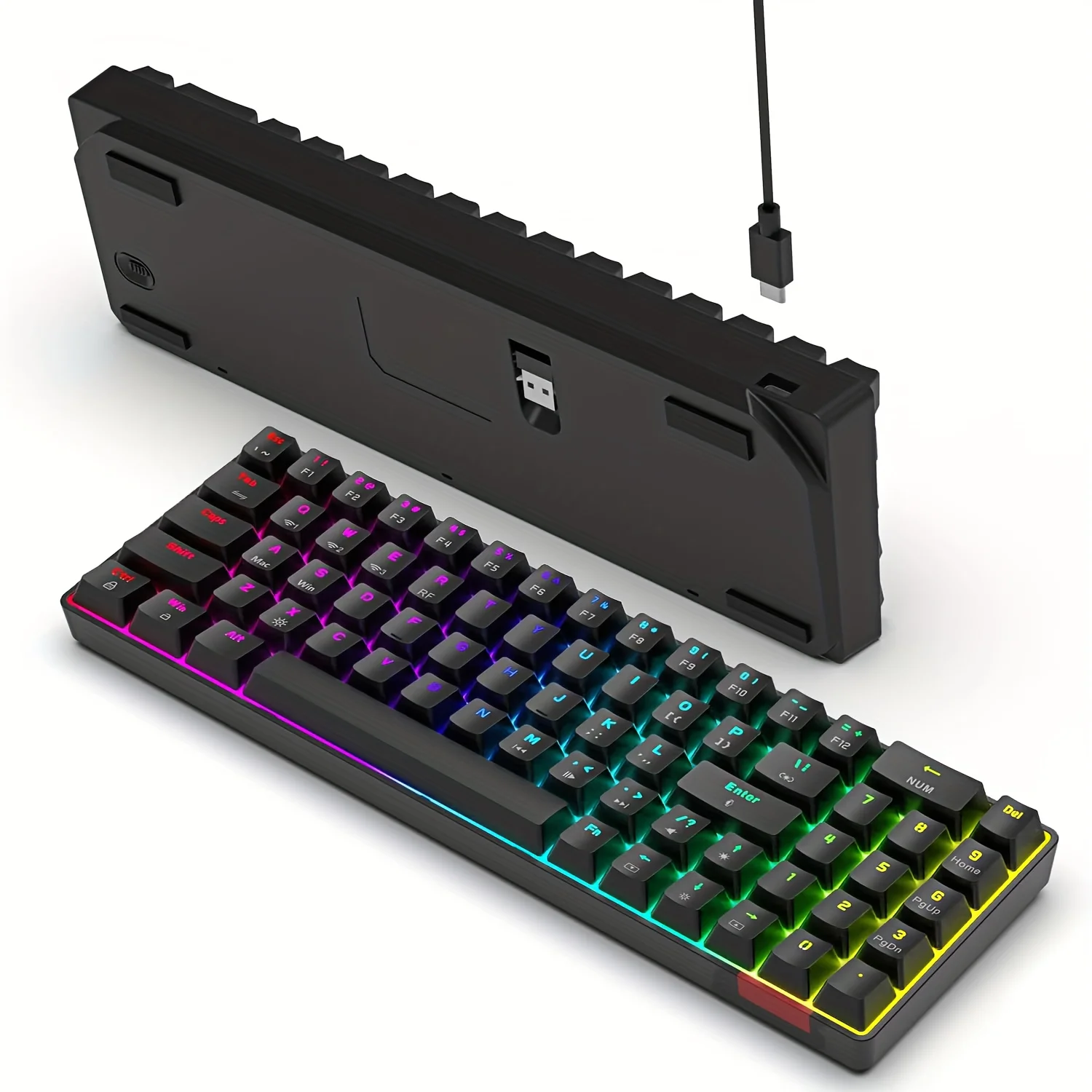 60% Wireless Gaming Keyboard, 2.4G/BT/Wired, Compact Hot Swappable Blue Switch, RGB Illumination, 4000mAh Long-Lasting Battery,