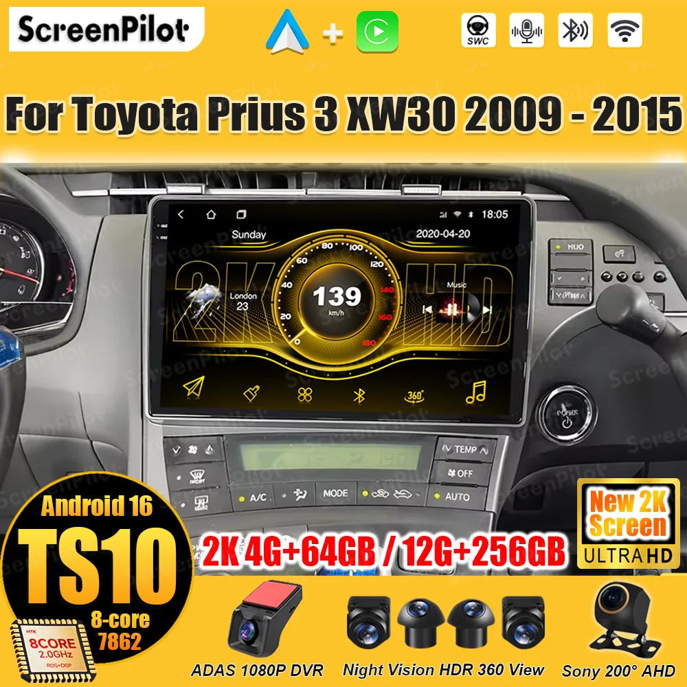 

Android 15 для Toyota Prius 3 XW30 2009-2015 Стерео головное устройство Мультимедийный видеоплеер GPS-навигация Bluetooth 8-ядерный Wi-Fi 5G