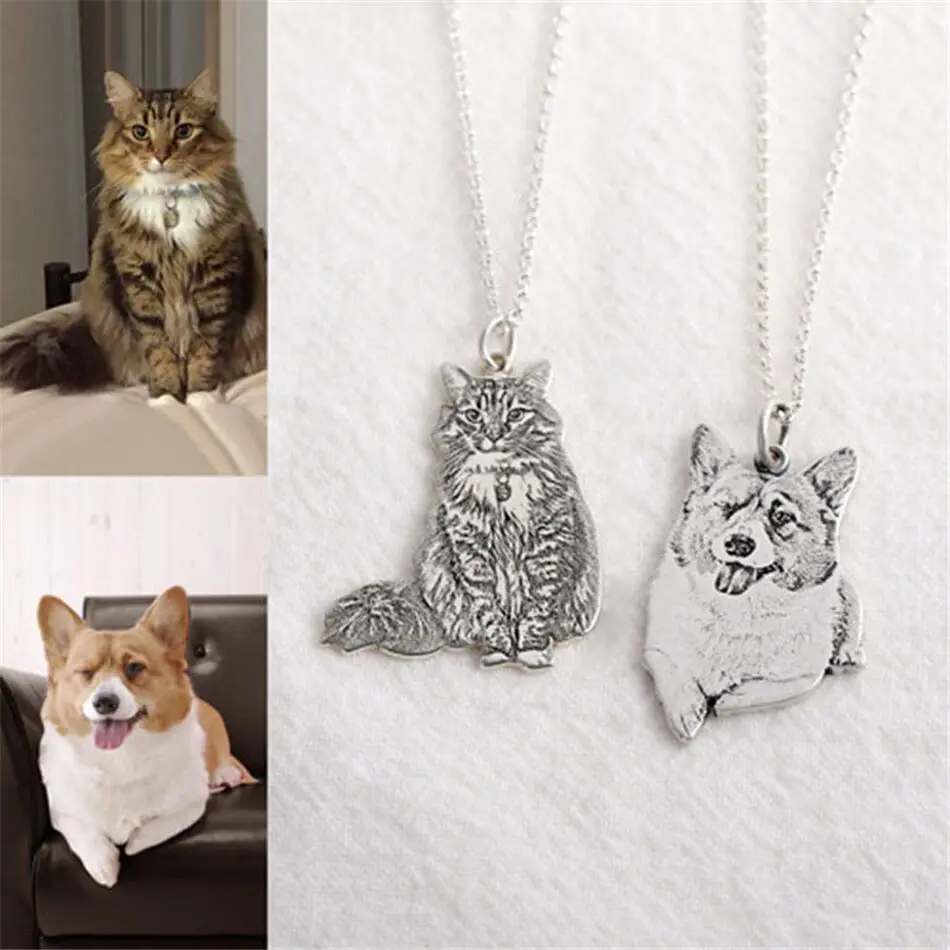 

Stainless Steel Customized The Outline of Figure People Pet Photo Cat Dog Pendants Name Portrait Necklaces for Women Men Gifts