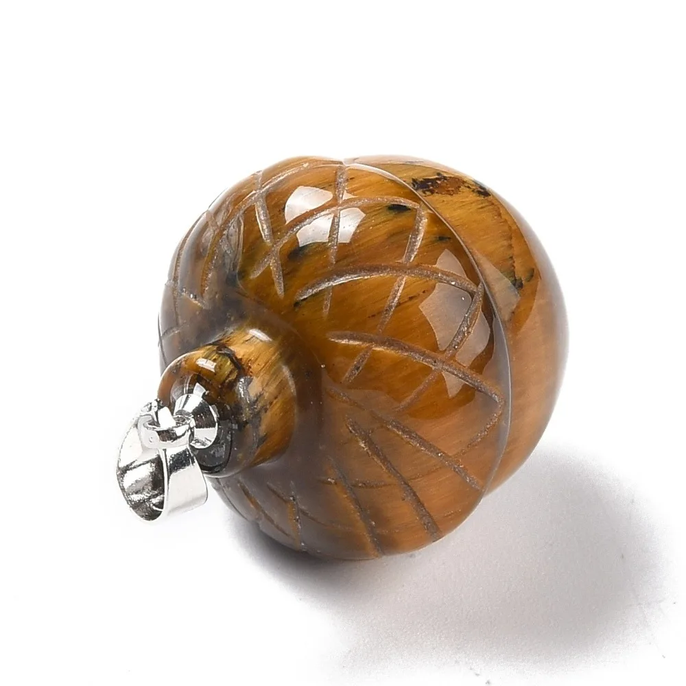 1pc  Tiger Eye Pendants with Rack Plating Brass Findings Cadmium Free Lead Free    Acorns 29x20~21mm Clasp: 5x4mm image 3