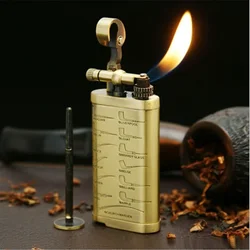 JIFENG Vintage Metal Grinding Wheel Brass Pipe Gas Lighter with Tobacco Pipe Tamper；Gentleman's Cigarette Cigar Butane Lighters