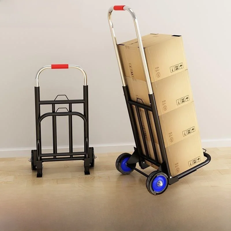 ポータブル手引きカーゴカート、積み重ね可能な荷物運搬用ステンレス製ショッピングカート、屋外用、格納式ハンドル、折りたたみ式