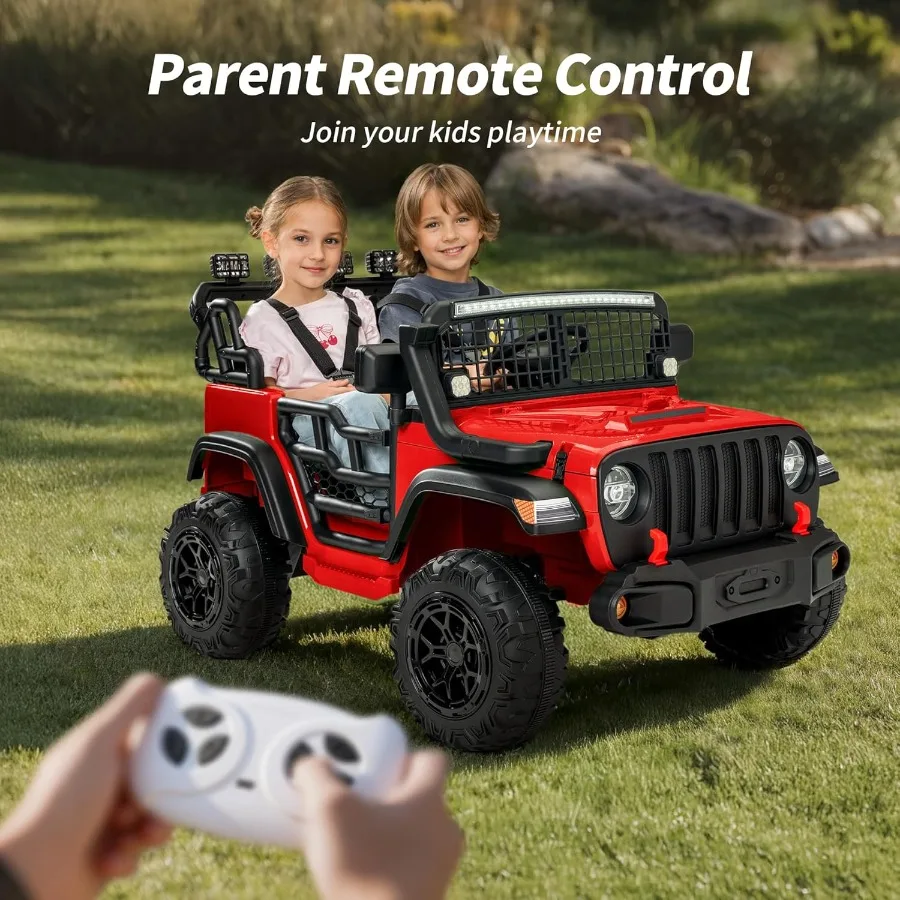 لعبة ركوب بمقعدين على سيارة 12 فولت سيارة كهربائية لـ 4-8 مع سعة تحكم عن بعد 110 رطل LED - أحمر