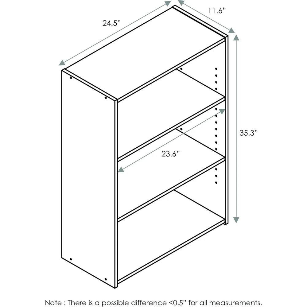 رف كتب حديث من 3 طبقات مع ظهر مغلق، 11.6 × 24.5 × 35.3 بوصة، لتخزين غرفة المعيشة وغرفة النوم والمكتب المنزلي