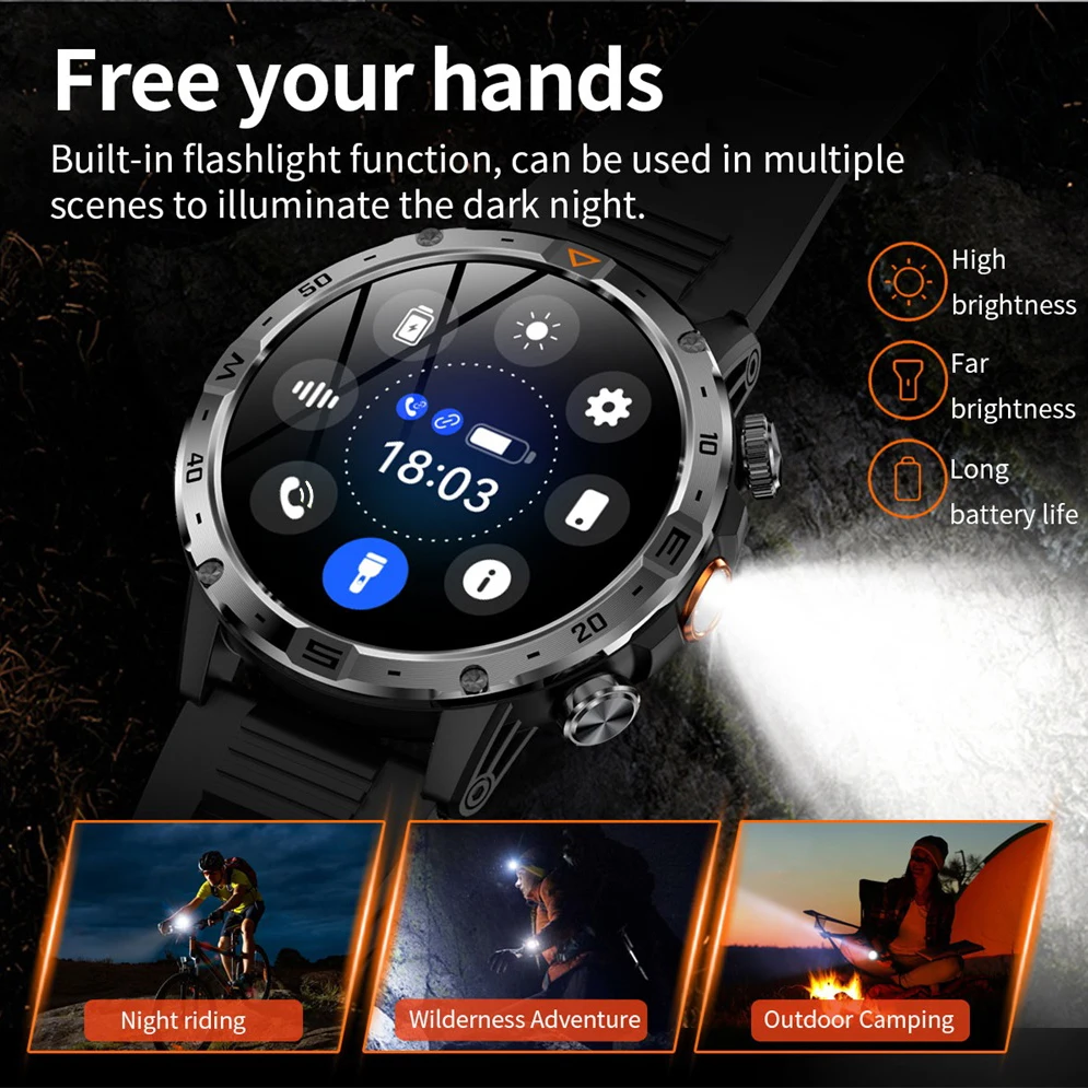 

Smartwatch Men Outdoor Sports SOS Blue Tooth Call Smart Watch Flashlight 1000mAh Waterproof Health Compass Information Reminder