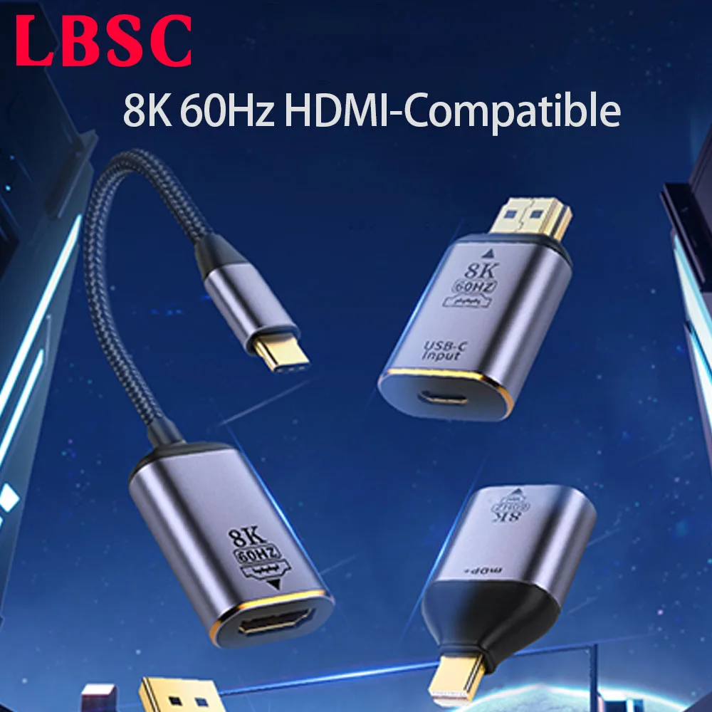 

Совместимый с HDMI Кабельный адаптер HDTV для фотографий адаптер 8K 60 Гц экран Проекционный преобразователь Type-C для ПК компьютера HDTV монитор