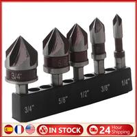 5PCS Countersink Drill Bit Set 1/4 3/8 1/2 5/8 3/4inch 1/4 Inch Hex Shank Countersunk Bits Boring Drill Deburring Bit for Metal