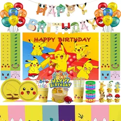 Pokemon Birthday Decoration Party Supplies Pikachu Balloons Tableware Plates Banner Backdrop Decor for Kids Boys Shower Supplies