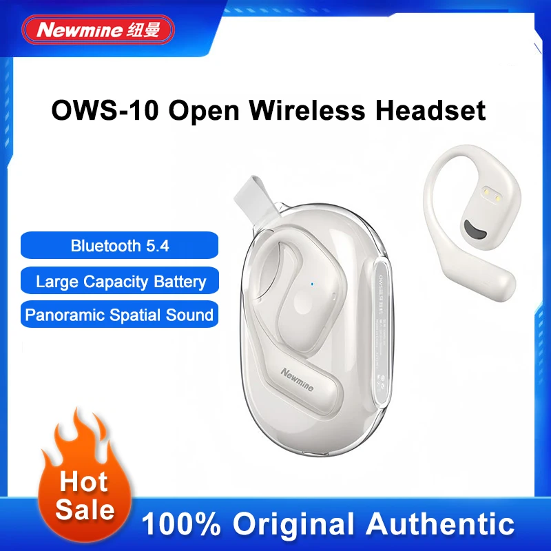 Newmine OWS-10 Open Wireless Headset Bluetooth 5.4 HiFi Stereo Noise Reduction Sport Headphone Business Music Ear-Hook