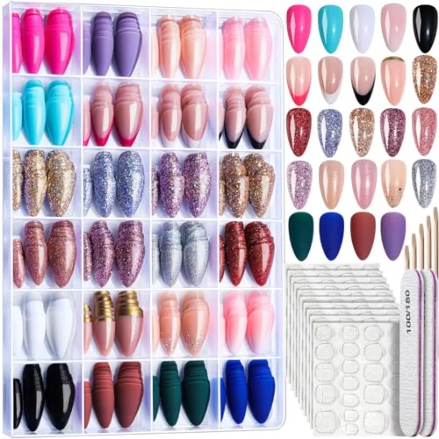 

Press on Nails, 24 Colors 576PCS Press on Nails Almond, Matte Glossy Fake Nails Short Almond, Glitter Fake Nails, Press on Nail
