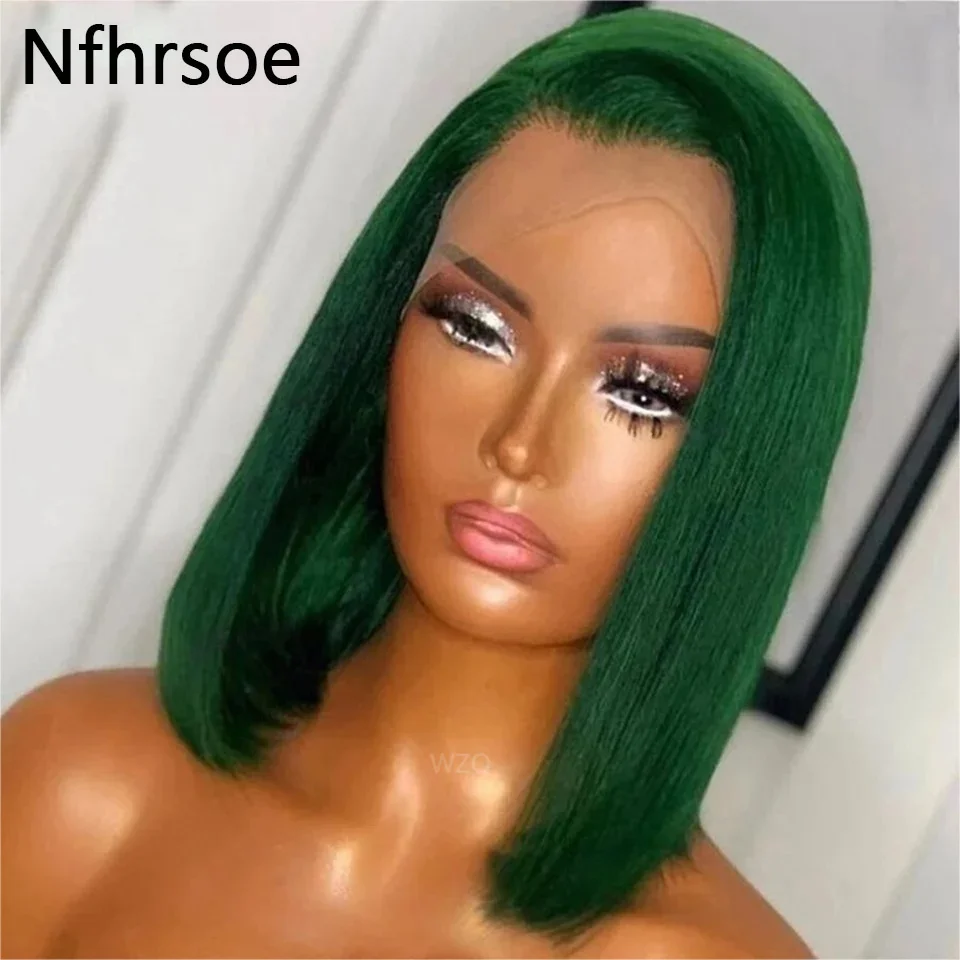 Dark Green Colored Human Hair Wigs 180% Density Short Bob Wig 13x4 Lace Front Front Human Hair Wigs Brazilian Lace Frontal Wig