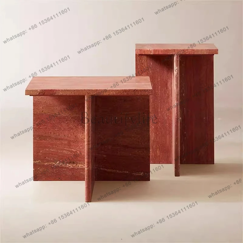 

Журнальный столик ваби-саби из натурального красного травертина, журнальный столик на диване