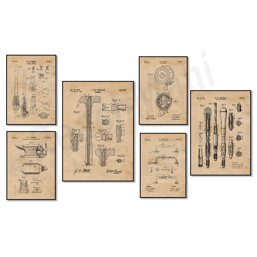 

Vintage construction tools patent print, man cave garage machinery building construction art poster, engineer construction gift