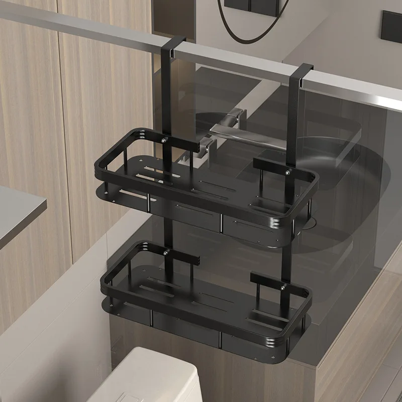 Shower Room Back Hook Rack Bathroom Toilet Multifunctional Non-punching Double-layer Wall-mounted Non-punching Storage