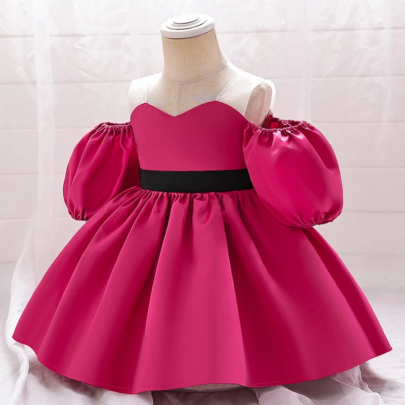 Formal Toddler Rose 1st Birthday Dress For Baby Girl Clothes Baptism Puff Sleeve Princess Dress Girls Dresses Party Gown 0-2Y