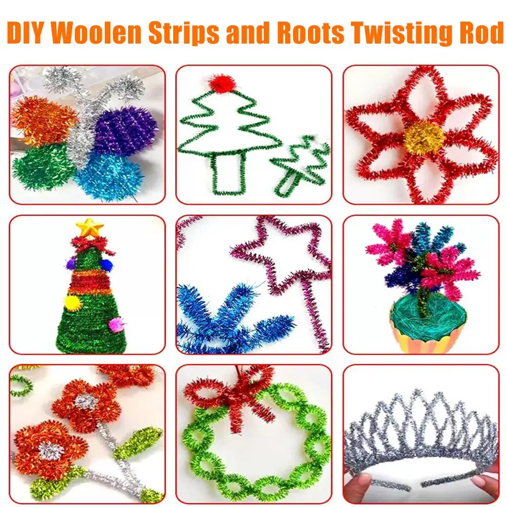 100 ชิ้น Glitter Chenille ลําต้นท่อทําความสะอาดตุ๊กตา Tinsel ลําต้นแบบมีสาย Sticks DIY เด็กการศึกษาหัตถกรรมอุปกรณ์และของเล่นหัตถกรรม