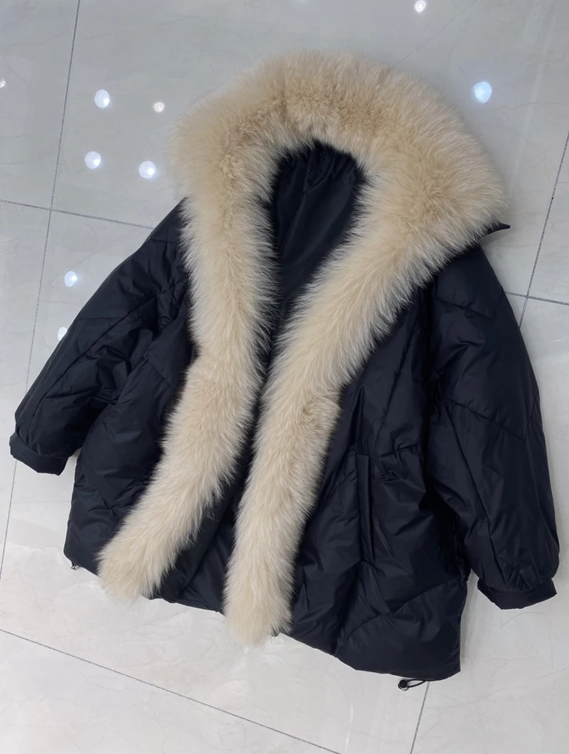 2024 Winter Detachable Real Fur Jacket Mid-Length Big Real Fur Parka white goose Down Luxury Winter Warm Outerwear