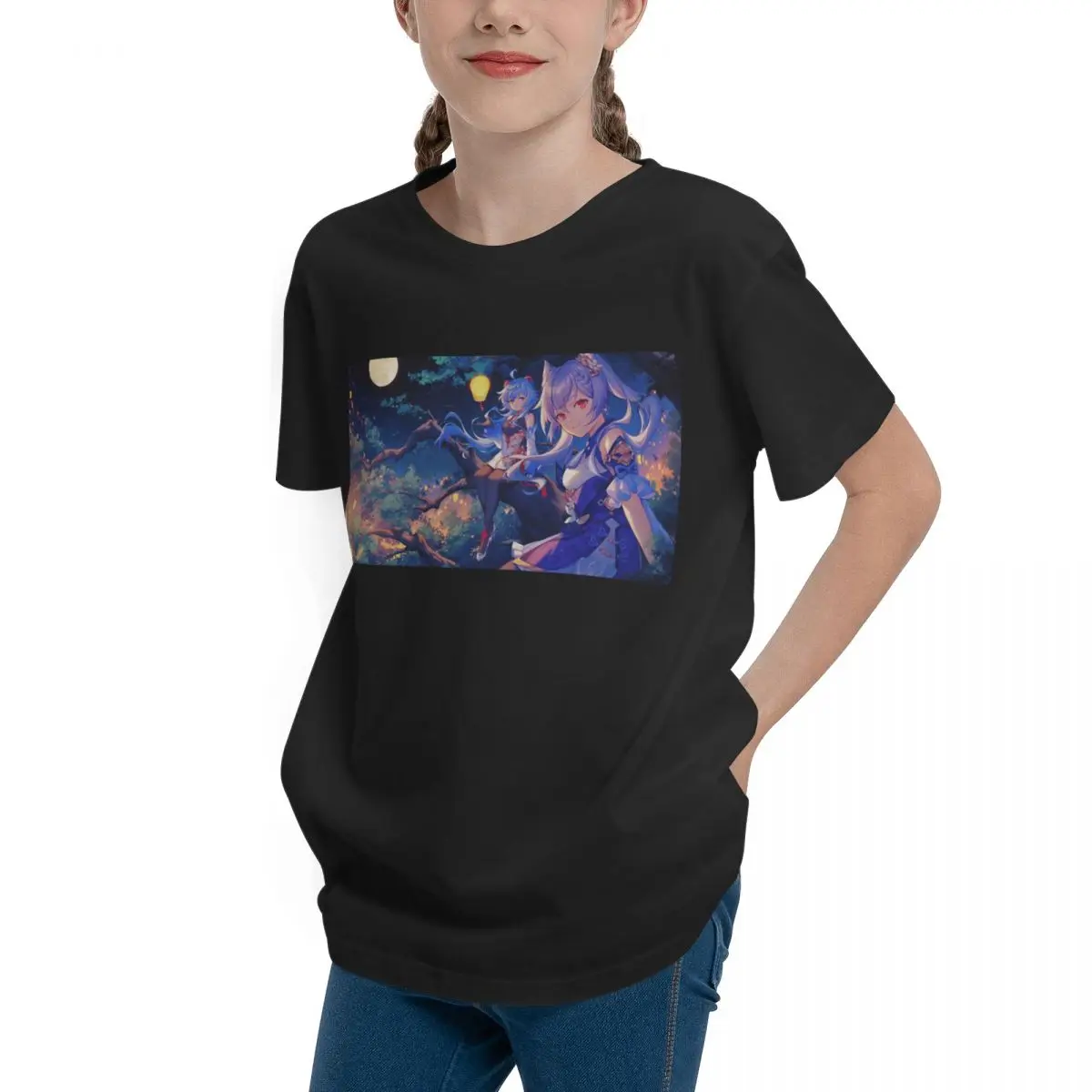 Ganyu & Keqing Genshin Impact For Adolescents Basic Short Sleeve T-Shirt Crewneck Tees Unique Nerd High quality