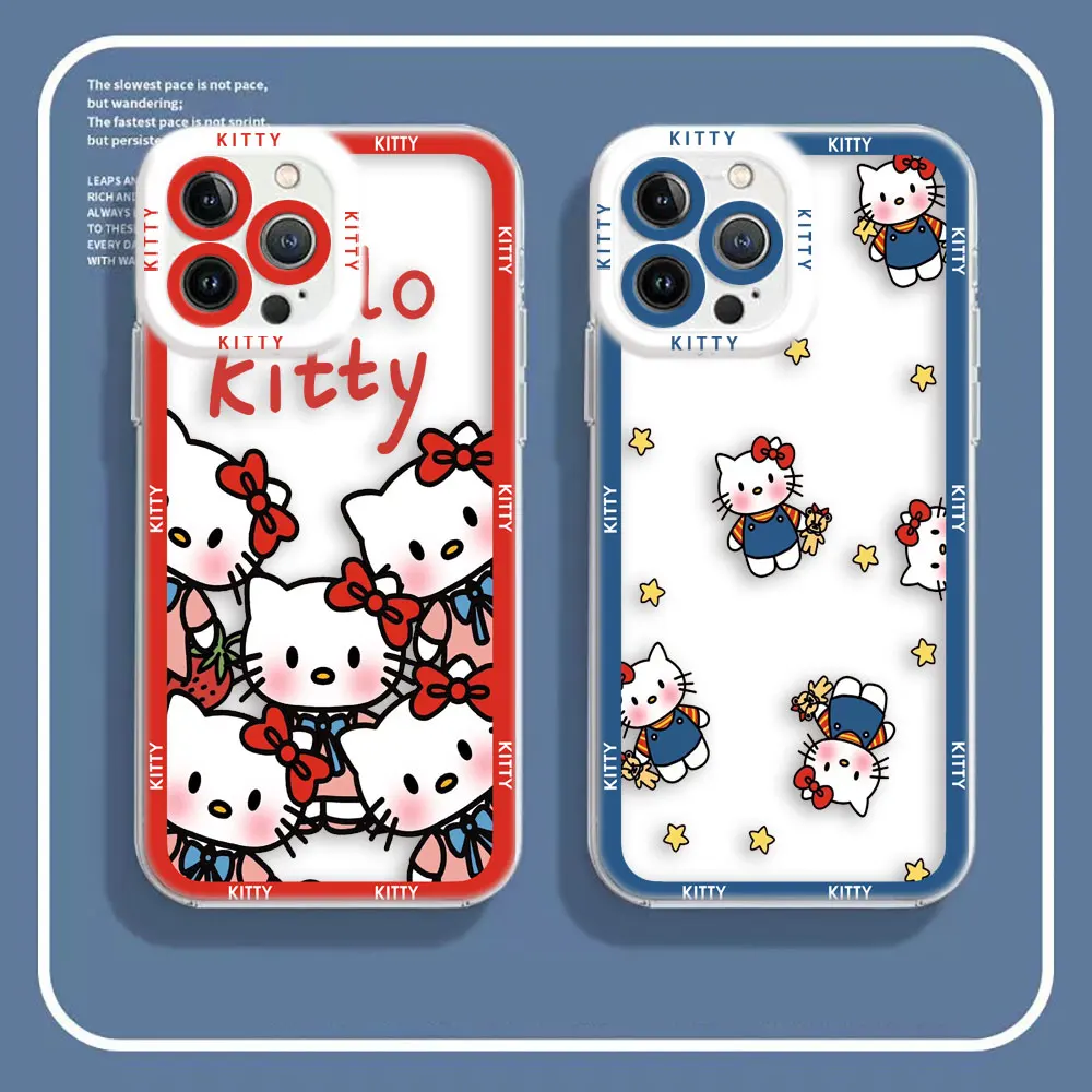 Cartoon Holle Kitty Cat Cover Angel Eyes Clear Phone Case For iPhone 15 14 12 13 11 16 8 7 SE Plus X XR XS Max Case Funda Shell