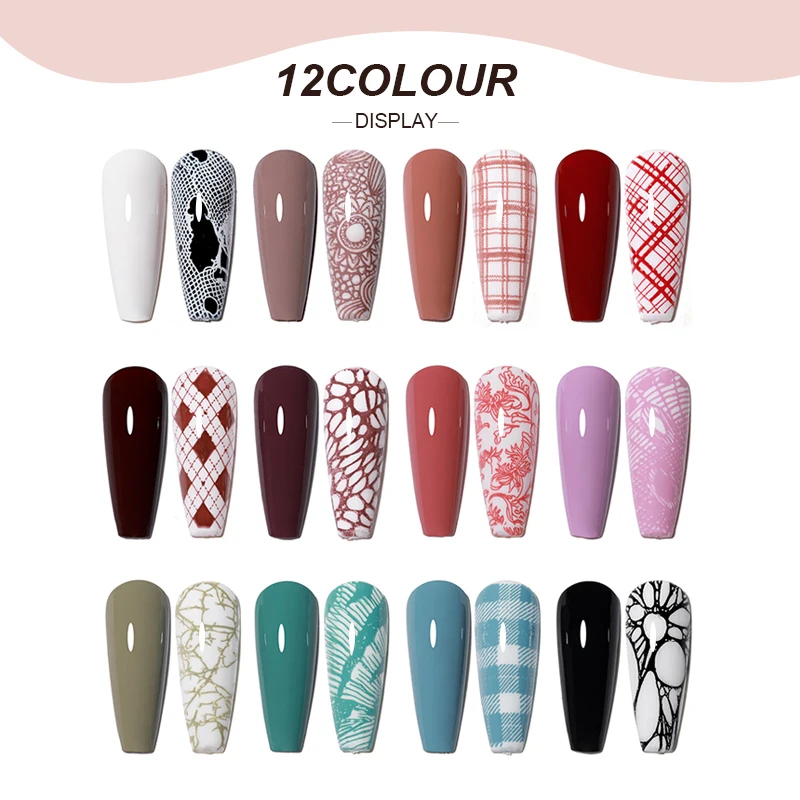 AS 12-teiliges Nageldruck-Stempel-Gel-Nagellack-Set, 5 ml, 12 Farben, Nagellack für Stempelplatte, 2-in-1-Stempelgel und Ombre Vernis – Detail 3