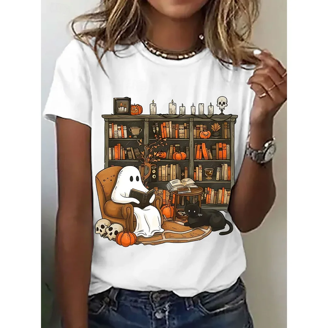 

Halloween Women's T Shirt Graphic Ghost Letter Vintage Stylish Classic Short Sleeve Crew Neck Regular Tops Daily Going out Print