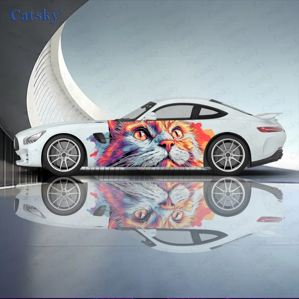 

Colorful Splash Cat Pattern Car Vinyl Wraps Decal Self-adhesive PVC Sticker Suitable for Trucks SUV Decoration Auto Accessories