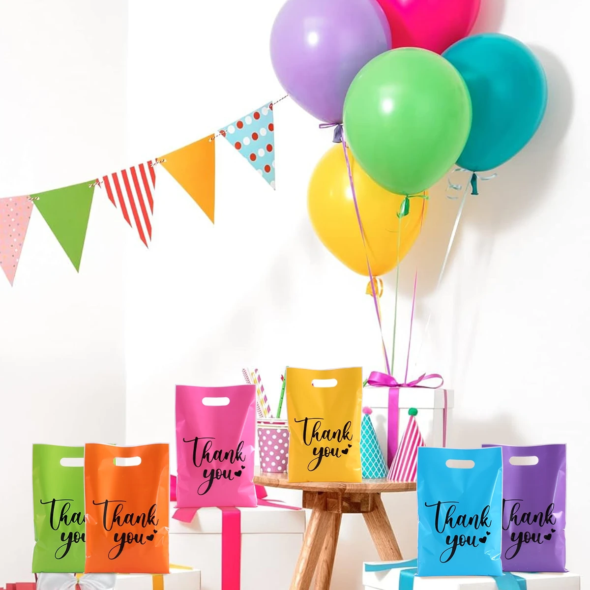 20/50/100 Stück Dankeschön-Geschenktüten, mehrfarbig, Kunststoff, Süßigkeitenbeutel, Hochzeit, Geburtstag, Party, Gastgeschenke, Zubehör für kleine Unternehmen – Detail 1