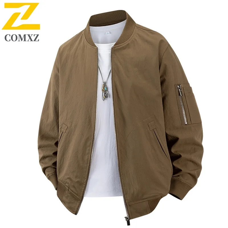 

COMXZ 2025 весенне-осенняя куртка с бейсбольным воротником, мужская модная куртка с воротником-стойкой и 3D карманами, повседневная верхняя одежда с несколькими карманами