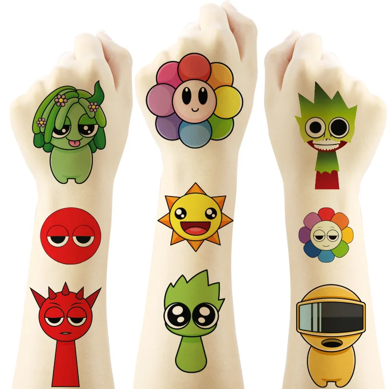 Incredibox Sprunki Tattoo Stickers Temporary Tattoos for Kids Birthday Party Supplies Favors Cute Tattoos Stickers