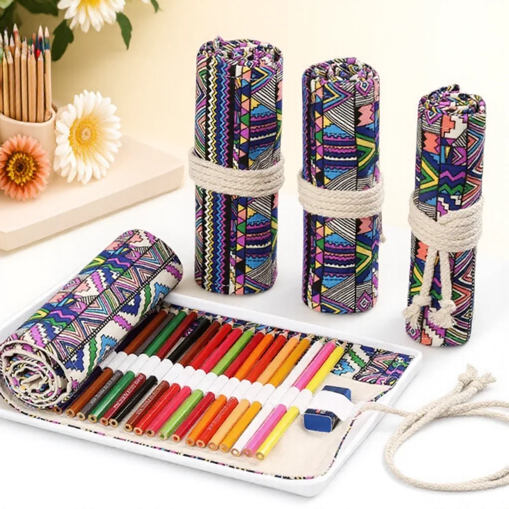 حقيبة أقلام رصاص من القماش ذات سعة كبيرة مع حقيبة رسم محمولة بفتحة 48/72 للوازم المكتبية للطلاب