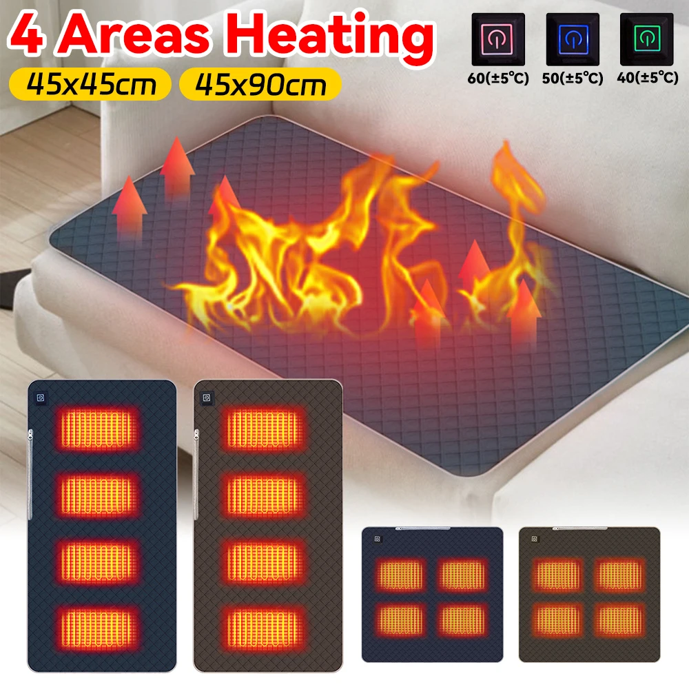 4 Heated Areas Heated Warming Seat Cushion Thickened Heated Chair Cushion Type C/USB Charging for Winter Outdoor Stadium Fishing