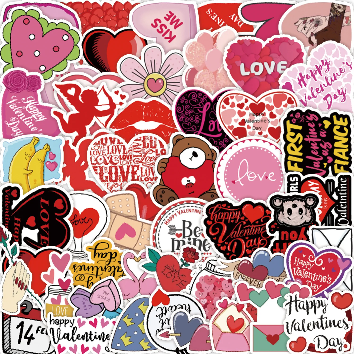 50/100PCS Valentine's Day Graffiti Stickers Creative Holiday Stickers for Water Bottles Computers Waterproof Decor Decals