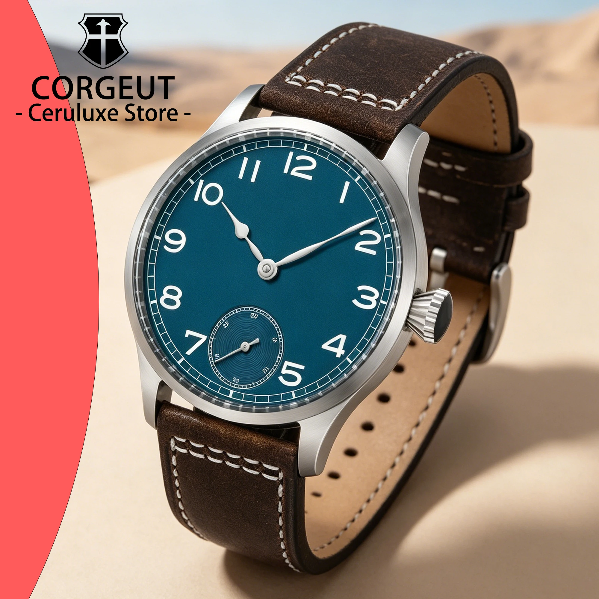 

COGEUT 42mm Men's Watches Luxury manual winding movement See-through Back sapphire Stainless Waterproof Watches Men Gift