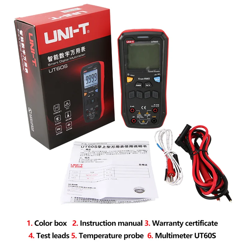 Multímetro Digital inteligente UNI-T UT60S UT60BT 1000V AC DC, voltímetro, amperímetro, condensador RMS verdadero, probador de temperatura