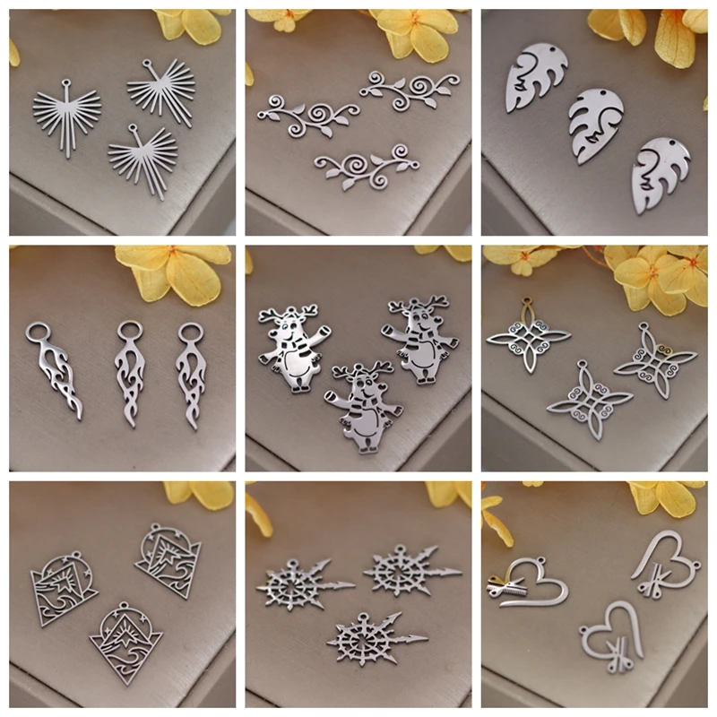 3pcs Stainless Steel Lady Face Leaf/Fire/Witch Knot/Heart/Triangle Bracelets Charms for Jewelry Making Pendant diy Accessories