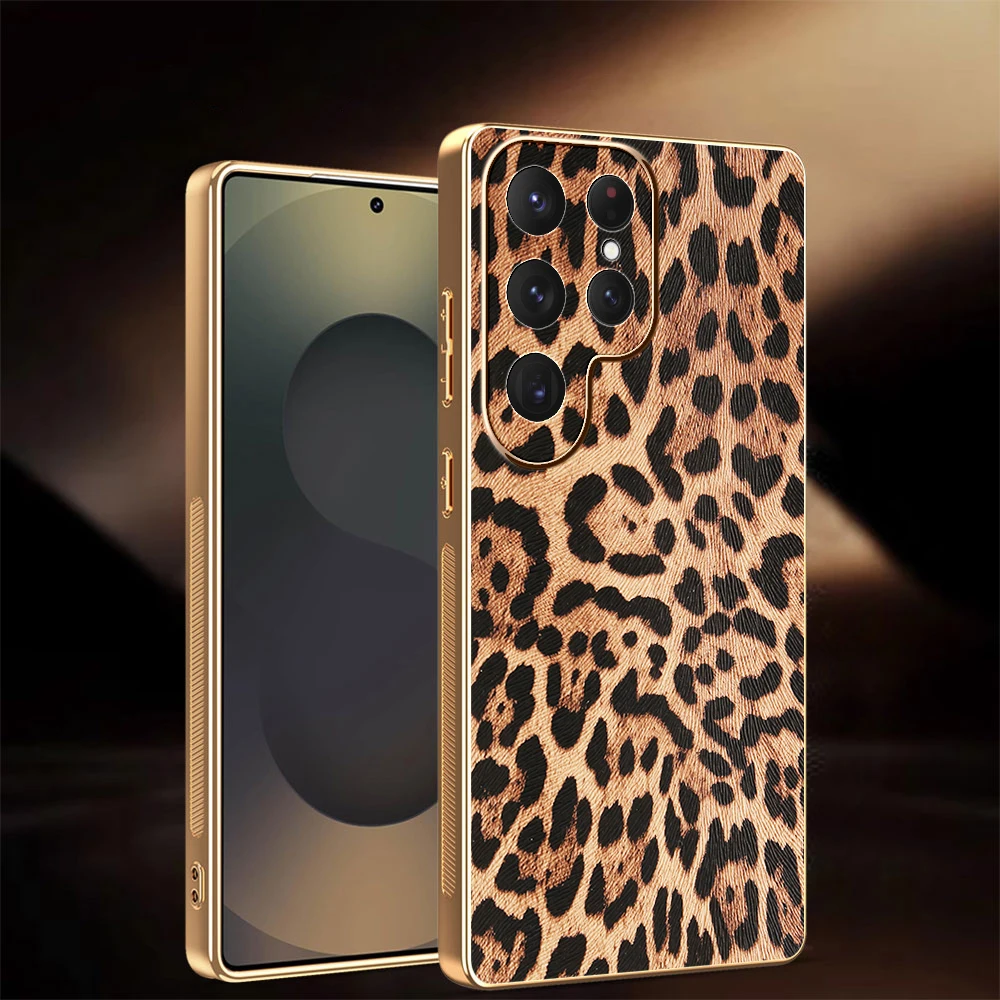 الأعمال عالية الجودة Sle حافظة جلدية لسامسونج S25 الترا إيدج S24 S23 S22 ليوبارد الشطرنج نمط للصدمات غطاء من البولي يوريثان