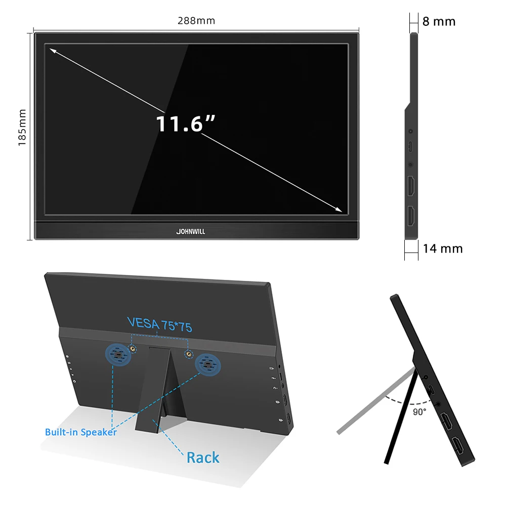 Imagem -04 - Monitor Secundário Portátil com Suporte Escondido Display de Computador Portátil Compatível com Hdmi 116 133 1366x768 60hz