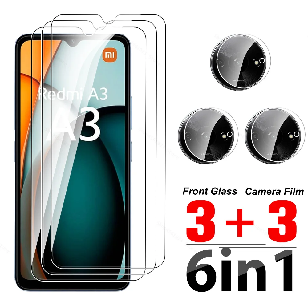 6 in 1 Glass For Redmi A3 4G Full Cover Tempered Glass Case For Xiaomi Redmi A3x RedmiA3 RedmiA3x Screen Protector HD Lens Film