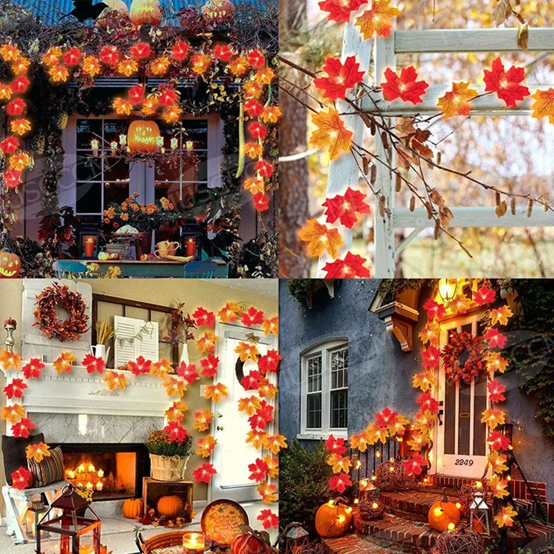 Halloween Maple Leaf LED String Light Battery Operated Fall Foliage Fairy Light for Bedroom Outdoor Garden Party Christmas Decor