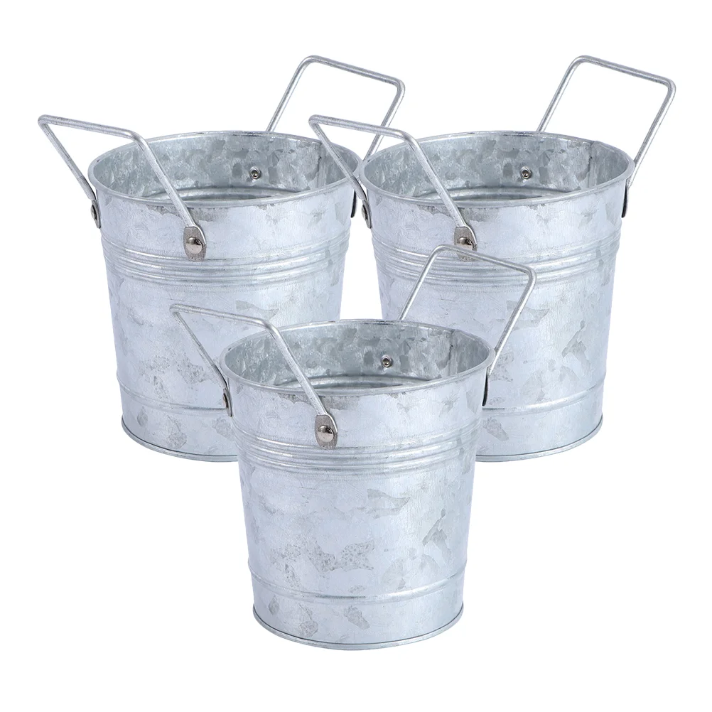 3 Pcs Vintage Flowerpot Buckets with Handle Succulent Planters Metal Iron Vase Drum Desktop Retro