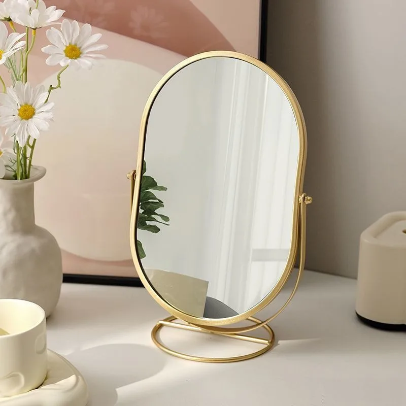 Makeup Mirror Desktop Desktop Bedroom Makeup Mirror Rotatable Oval Mirror Wind Dormitory Dressing Mirror Vanity Shower Mirror
