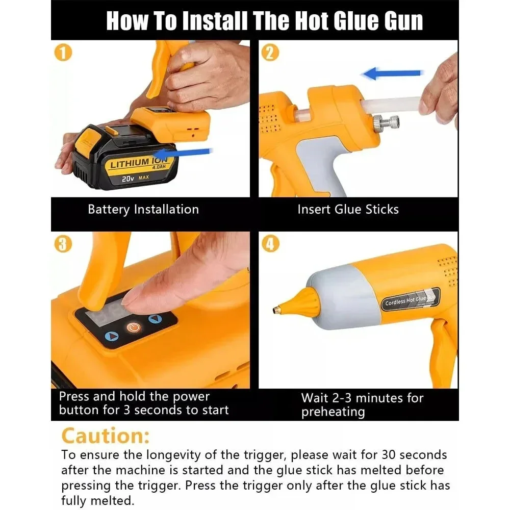 For Makita/Dewalt/Milwaukee/Bosch Ryobi 18V Li-ion Battery Cordless Hot Melt Glue Gun with 11mm Glue Sticks with Digital Display